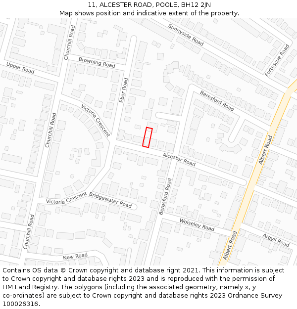 11, ALCESTER ROAD, POOLE, BH12 2JN: Location map and indicative extent of plot