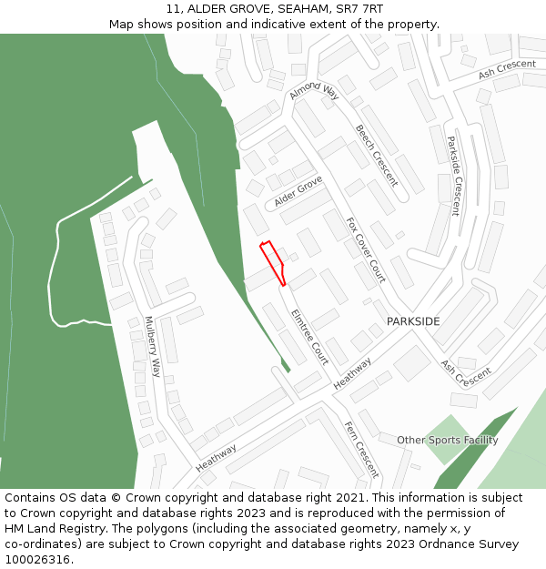 11, ALDER GROVE, SEAHAM, SR7 7RT: Location map and indicative extent of plot