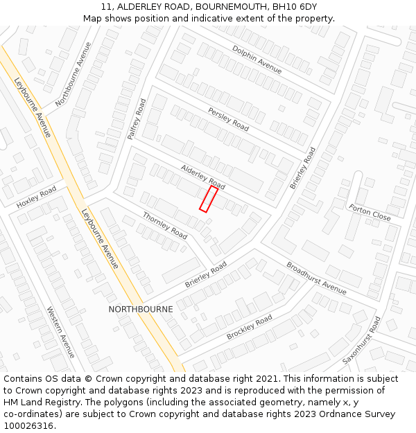 11, ALDERLEY ROAD, BOURNEMOUTH, BH10 6DY: Location map and indicative extent of plot