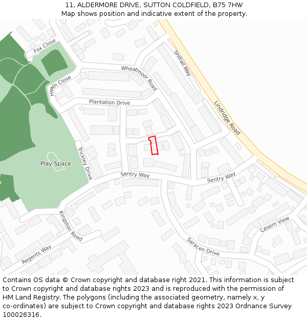 11, ALDERMORE DRIVE, SUTTON COLDFIELD, B75 7HW: Location map and indicative extent of plot