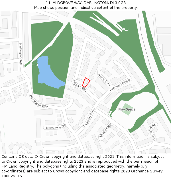 11, ALDGROVE WAY, DARLINGTON, DL3 0GR: Location map and indicative extent of plot