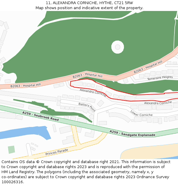11, ALEXANDRA CORNICHE, HYTHE, CT21 5RW: Location map and indicative extent of plot