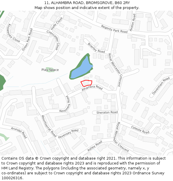 11, ALHAMBRA ROAD, BROMSGROVE, B60 2RY: Location map and indicative extent of plot