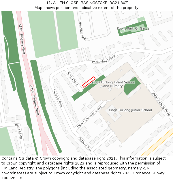 11, ALLEN CLOSE, BASINGSTOKE, RG21 8XZ: Location map and indicative extent of plot