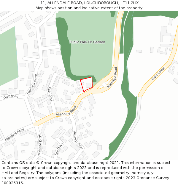 11, ALLENDALE ROAD, LOUGHBOROUGH, LE11 2HX: Location map and indicative extent of plot