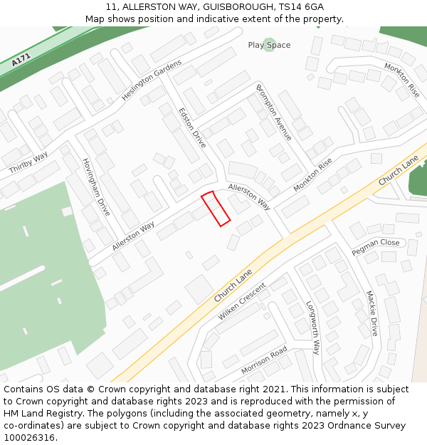 11, ALLERSTON WAY, GUISBOROUGH, TS14 6GA: Location map and indicative extent of plot