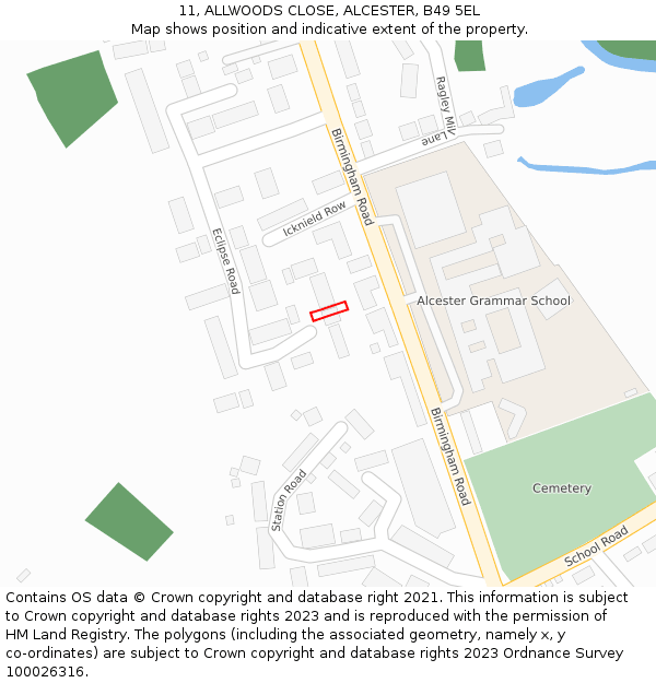 11, ALLWOODS CLOSE, ALCESTER, B49 5EL: Location map and indicative extent of plot