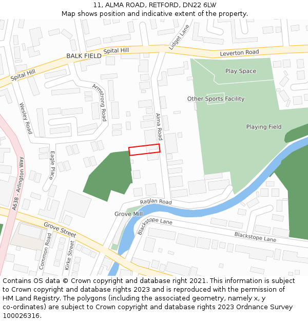 11, ALMA ROAD, RETFORD, DN22 6LW: Location map and indicative extent of plot