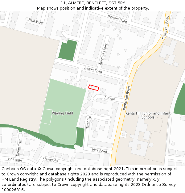 11, ALMERE, BENFLEET, SS7 5PY: Location map and indicative extent of plot