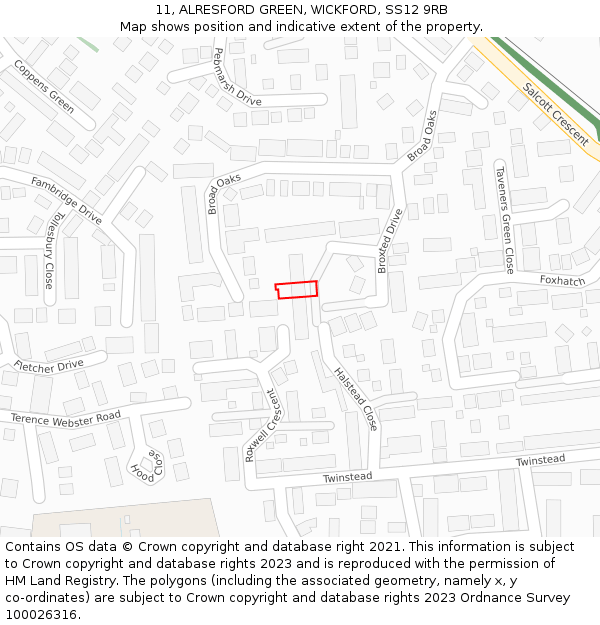 11, ALRESFORD GREEN, WICKFORD, SS12 9RB: Location map and indicative extent of plot