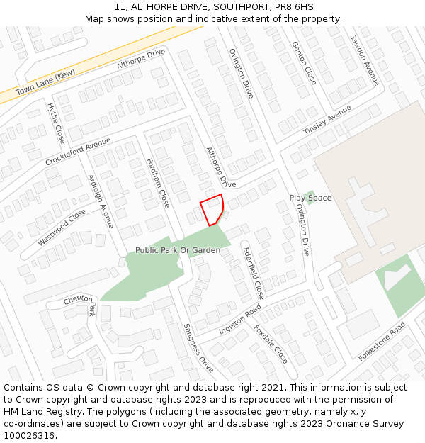 11, ALTHORPE DRIVE, SOUTHPORT, PR8 6HS: Location map and indicative extent of plot