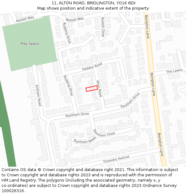 11, ALTON ROAD, BRIDLINGTON, YO16 6EX: Location map and indicative extent of plot