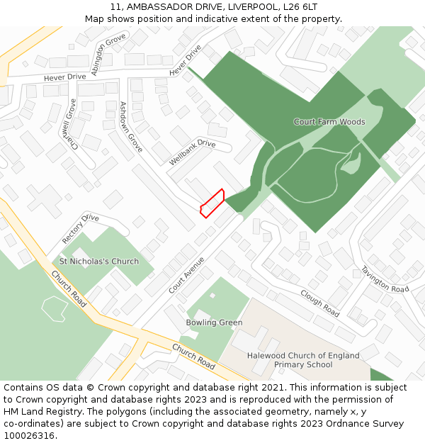 11, AMBASSADOR DRIVE, LIVERPOOL, L26 6LT: Location map and indicative extent of plot