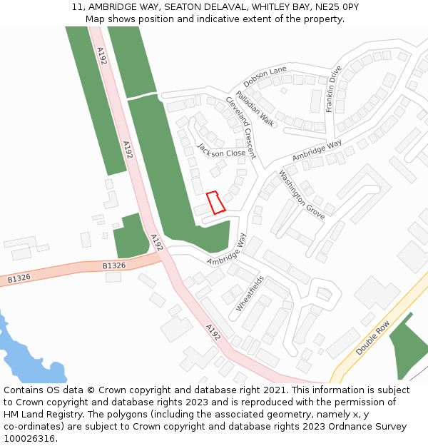 11, AMBRIDGE WAY, SEATON DELAVAL, WHITLEY BAY, NE25 0PY: Location map and indicative extent of plot