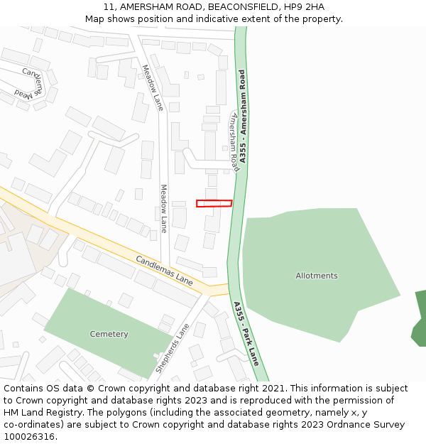 11, AMERSHAM ROAD, BEACONSFIELD, HP9 2HA: Location map and indicative extent of plot