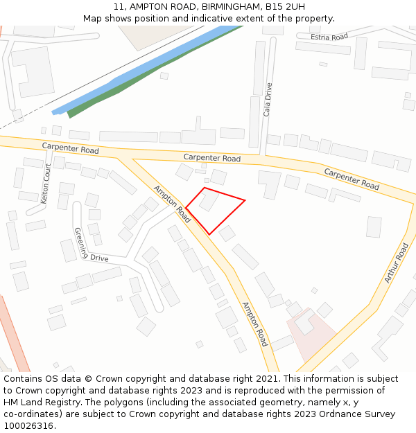 11, AMPTON ROAD, BIRMINGHAM, B15 2UH: Location map and indicative extent of plot