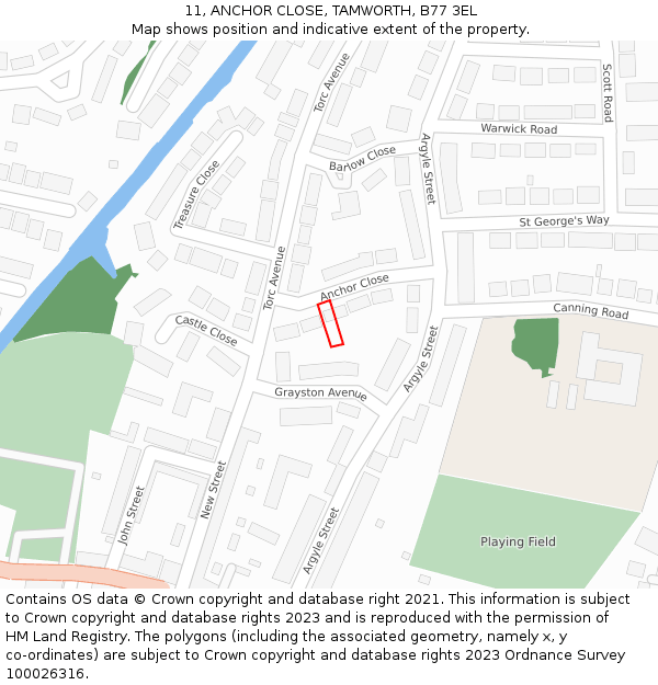 11, ANCHOR CLOSE, TAMWORTH, B77 3EL: Location map and indicative extent of plot