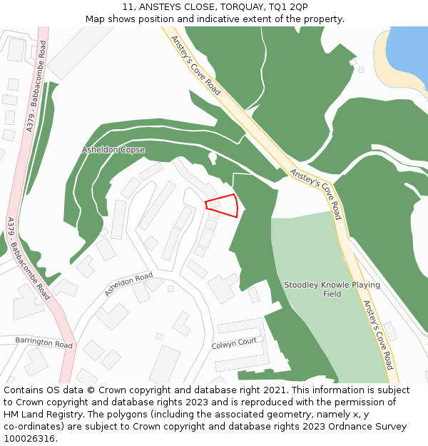 11, ANSTEYS CLOSE, TORQUAY, TQ1 2QP: Location map and indicative extent of plot