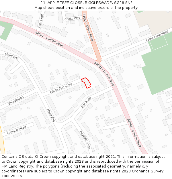 11, APPLE TREE CLOSE, BIGGLESWADE, SG18 8NF: Location map and indicative extent of plot