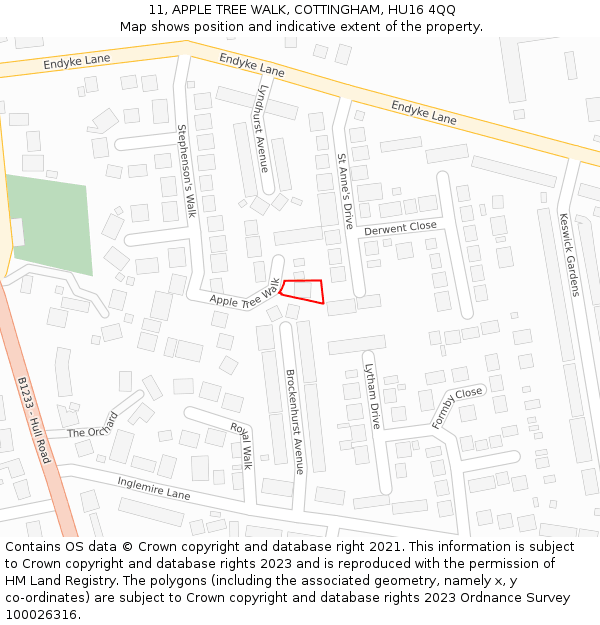 11, APPLE TREE WALK, COTTINGHAM, HU16 4QQ: Location map and indicative extent of plot