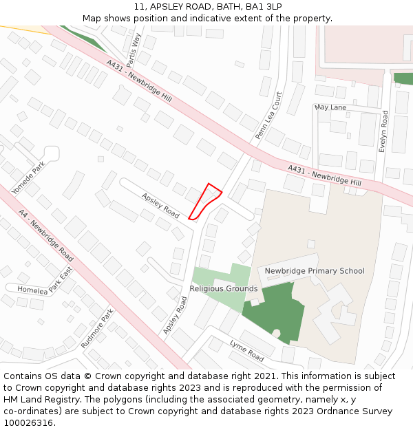 11, APSLEY ROAD, BATH, BA1 3LP: Location map and indicative extent of plot