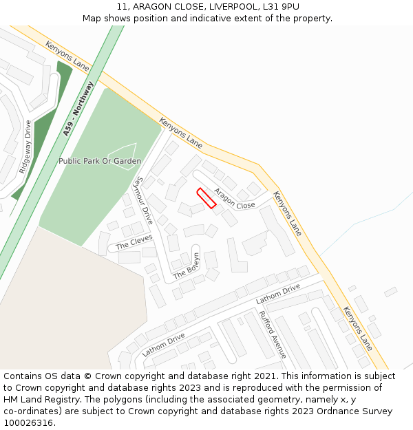 11, ARAGON CLOSE, LIVERPOOL, L31 9PU: Location map and indicative extent of plot