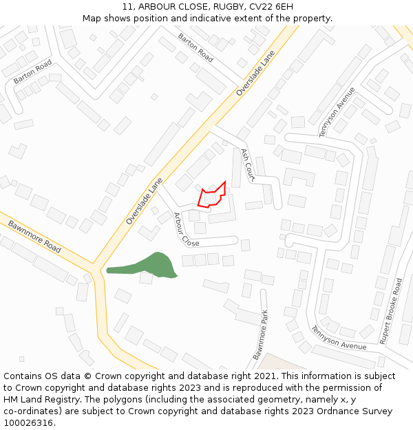 11, ARBOUR CLOSE, RUGBY, CV22 6EH: Location map and indicative extent of plot