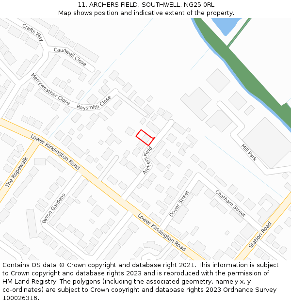 11, ARCHERS FIELD, SOUTHWELL, NG25 0RL: Location map and indicative extent of plot