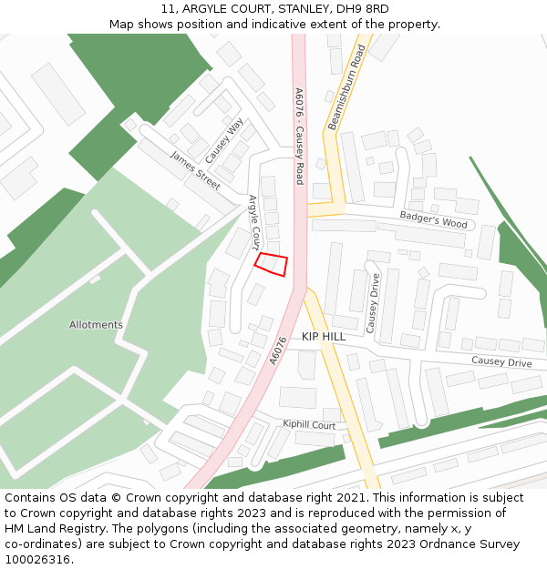 11, ARGYLE COURT, STANLEY, DH9 8RD: Location map and indicative extent of plot