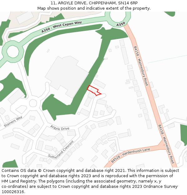 11, ARGYLE DRIVE, CHIPPENHAM, SN14 6RP: Location map and indicative extent of plot