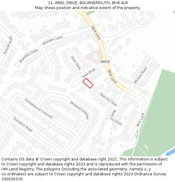 11, ARIEL DRIVE, BOURNEMOUTH, BH6 4LR: Location map and indicative extent of plot