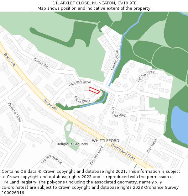 11, ARKLET CLOSE, NUNEATON, CV10 9TE: Location map and indicative extent of plot