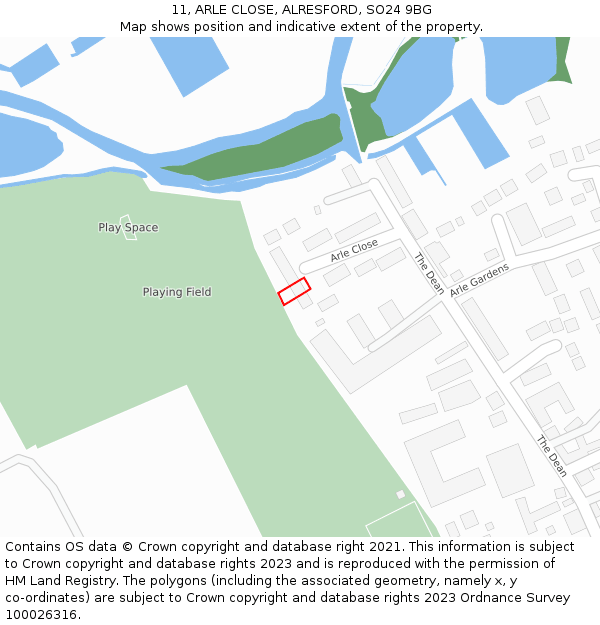 11, ARLE CLOSE, ALRESFORD, SO24 9BG: Location map and indicative extent of plot