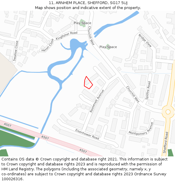 11, ARNHEM PLACE, SHEFFORD, SG17 5UJ: Location map and indicative extent of plot