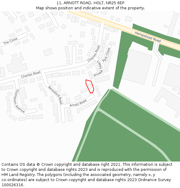 11, ARNOTT ROAD, HOLT, NR25 6EP: Location map and indicative extent of plot