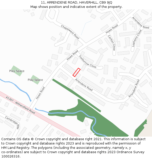 11, ARRENDENE ROAD, HAVERHILL, CB9 9JQ: Location map and indicative extent of plot