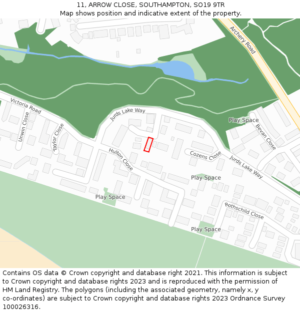 11, ARROW CLOSE, SOUTHAMPTON, SO19 9TR: Location map and indicative extent of plot