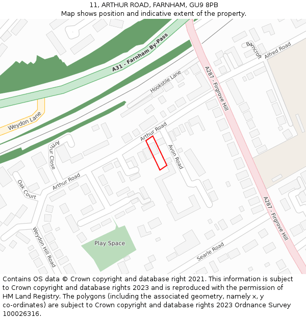 11, ARTHUR ROAD, FARNHAM, GU9 8PB: Location map and indicative extent of plot
