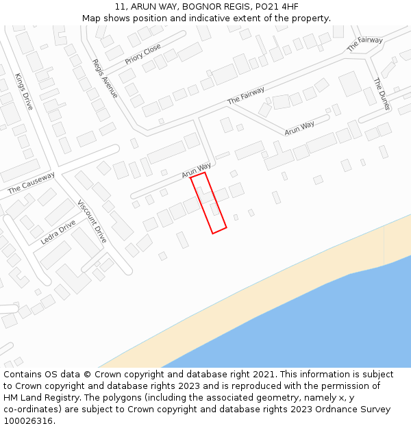 11, ARUN WAY, BOGNOR REGIS, PO21 4HF: Location map and indicative extent of plot