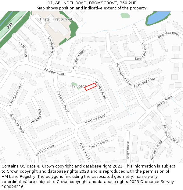 11, ARUNDEL ROAD, BROMSGROVE, B60 2HE: Location map and indicative extent of plot