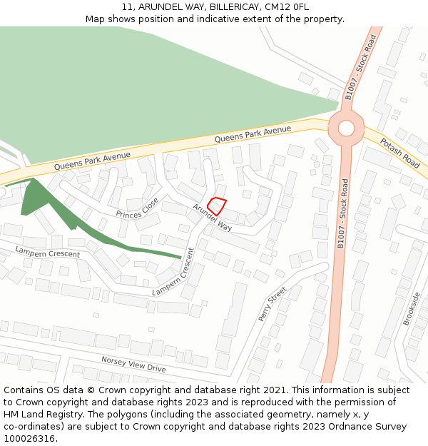 11, ARUNDEL WAY, BILLERICAY, CM12 0FL: Location map and indicative extent of plot