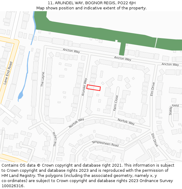 11, ARUNDEL WAY, BOGNOR REGIS, PO22 6JH: Location map and indicative extent of plot