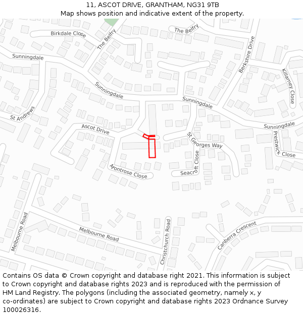 11, ASCOT DRIVE, GRANTHAM, NG31 9TB: Location map and indicative extent of plot