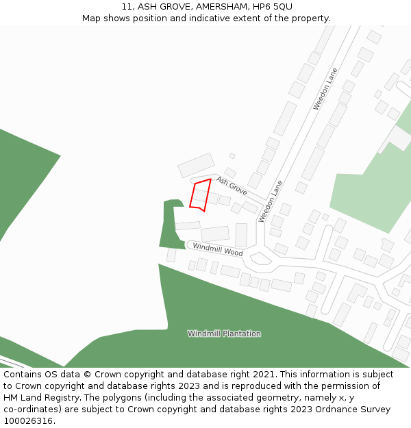 11, ASH GROVE, AMERSHAM, HP6 5QU: Location map and indicative extent of plot