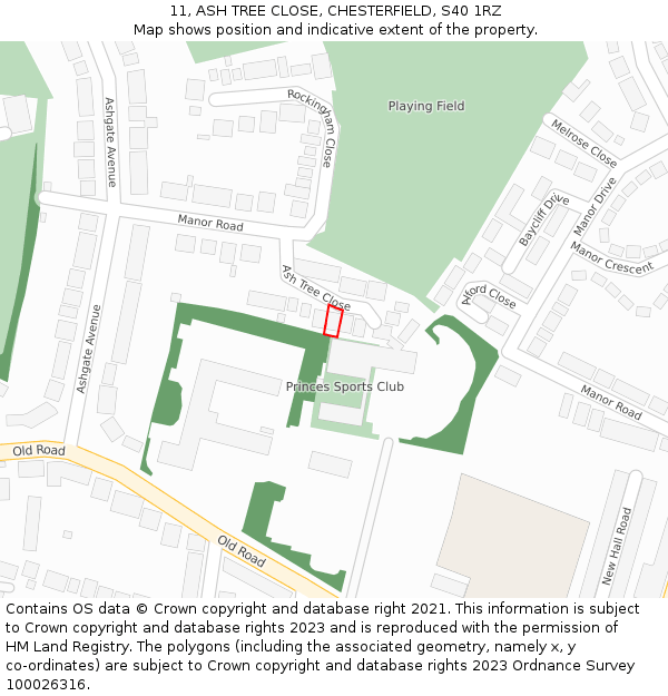 11, ASH TREE CLOSE, CHESTERFIELD, S40 1RZ: Location map and indicative extent of plot