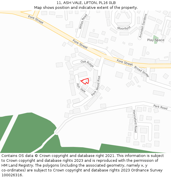 11, ASH VALE, LIFTON, PL16 0LB: Location map and indicative extent of plot