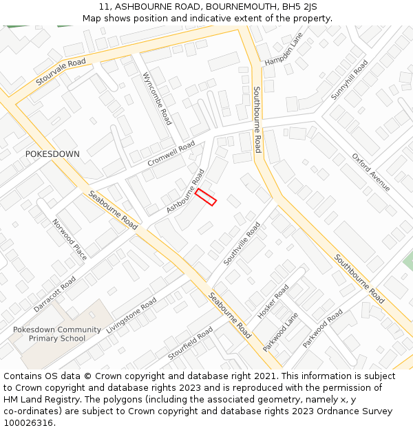 11, ASHBOURNE ROAD, BOURNEMOUTH, BH5 2JS: Location map and indicative extent of plot