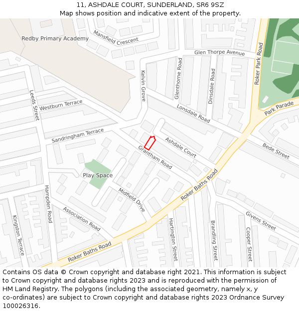 11, ASHDALE COURT, SUNDERLAND, SR6 9SZ: Location map and indicative extent of plot