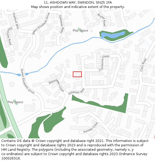 11, ASHDOWN WAY, SWINDON, SN25 1FA: Location map and indicative extent of plot