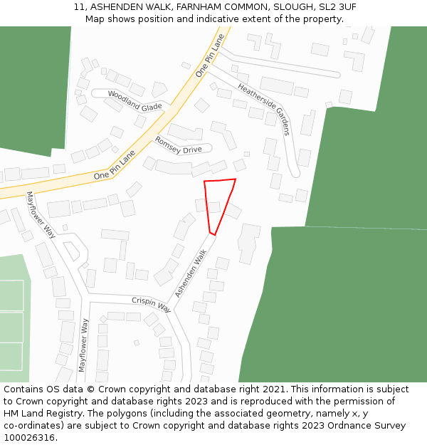 11, ASHENDEN WALK, FARNHAM COMMON, SLOUGH, SL2 3UF: Location map and indicative extent of plot